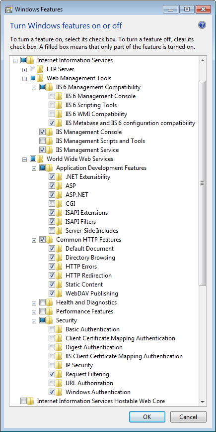 IIS 7 Windows Features Screenshot